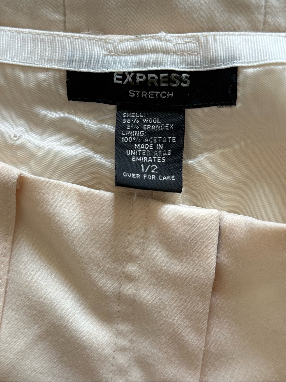 Express 98% Wool Cream Pencil Skirt Size 1/2 Stretch Front Slit Workwear - Picture 5 of 5